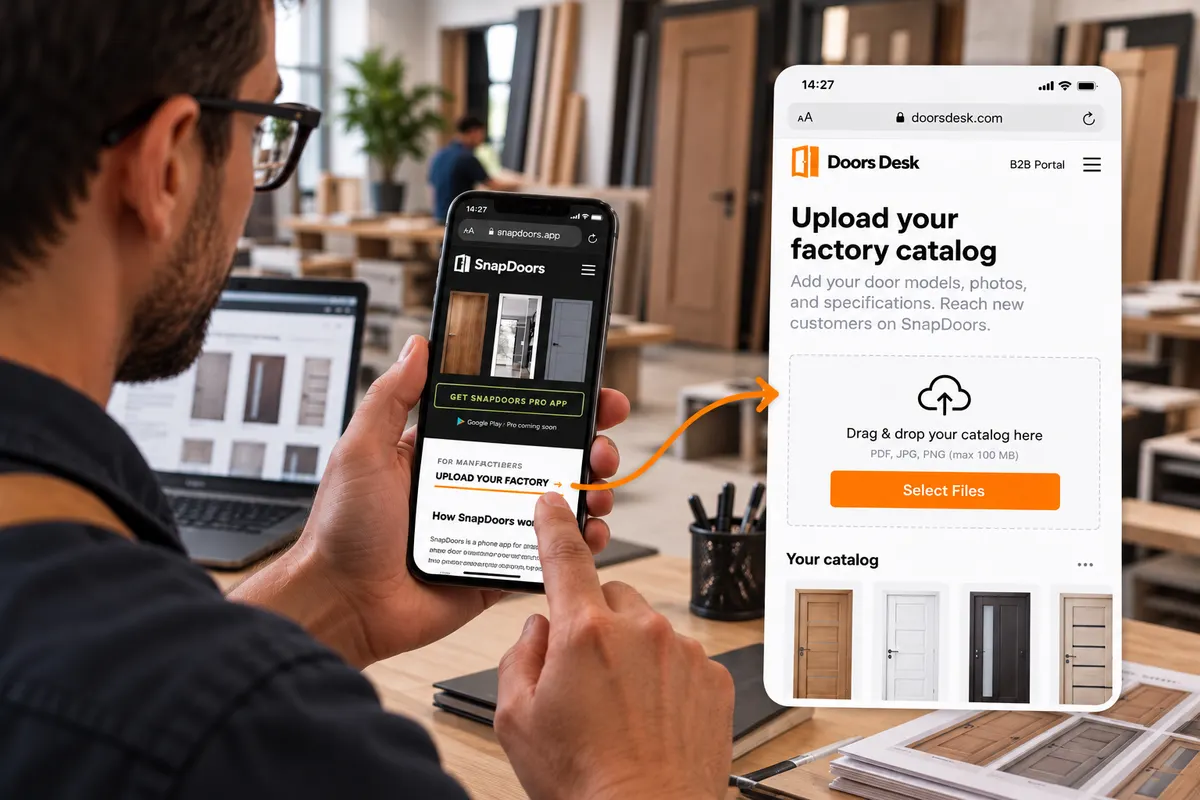 Um fabricante envia o catálogo de portas da sua fábrica para o SnapDoors